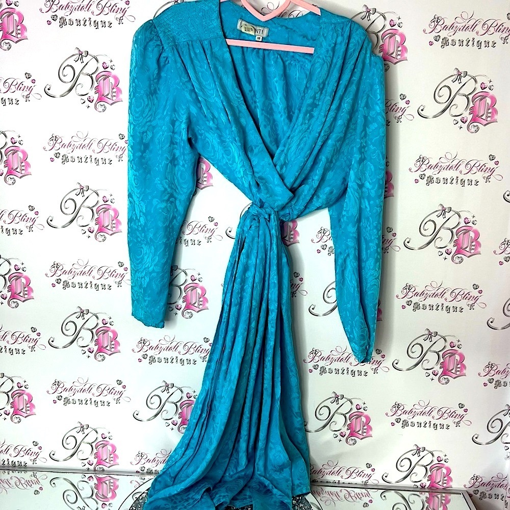 Artenti dress silk flowers belted belt tie up  Teal Floral Dress